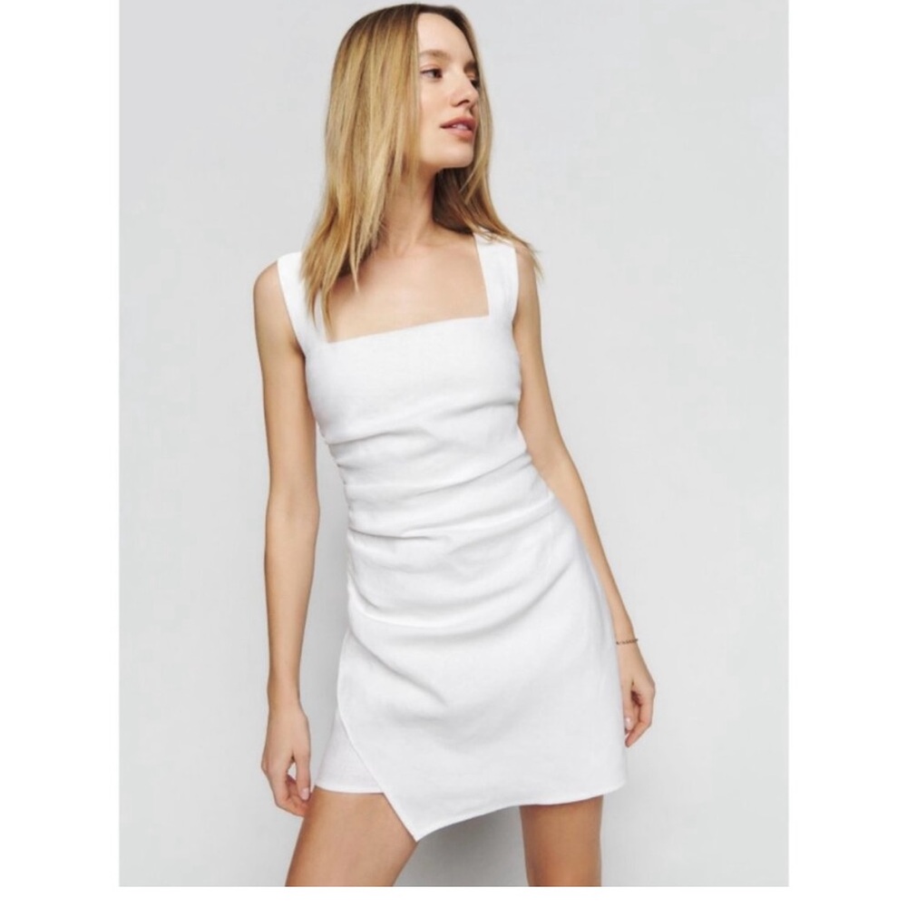 Reformation Kerrigan White Linen Mini Dress